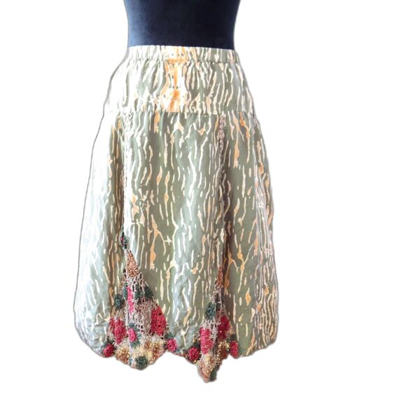 Hale Bob Dresses & Skirts - Hale Bob Vintage Y2K Boho Silk Skirt w/Crochet insets  Olive/Orange M EUC